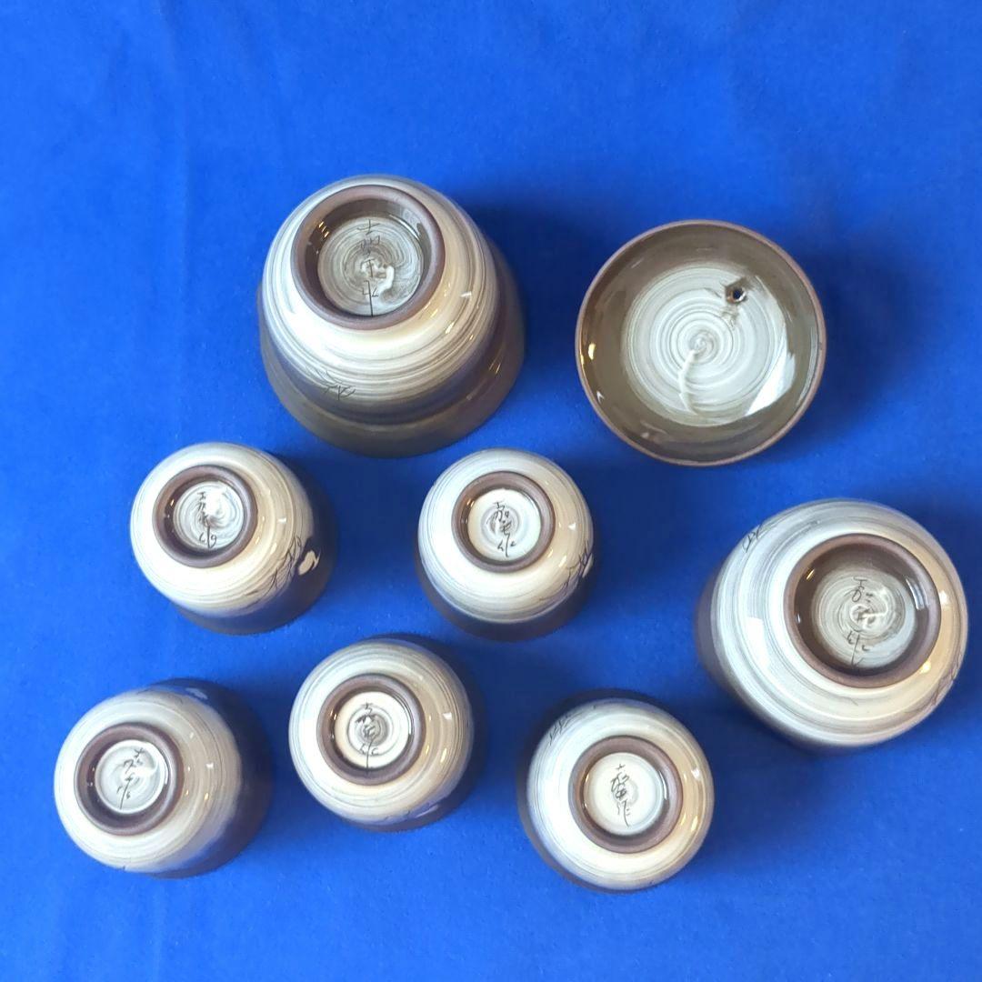 臥牛窯 現川焼 茶器セット 無形文化財指定　十三代横石臥牛　刷毛白鷺図