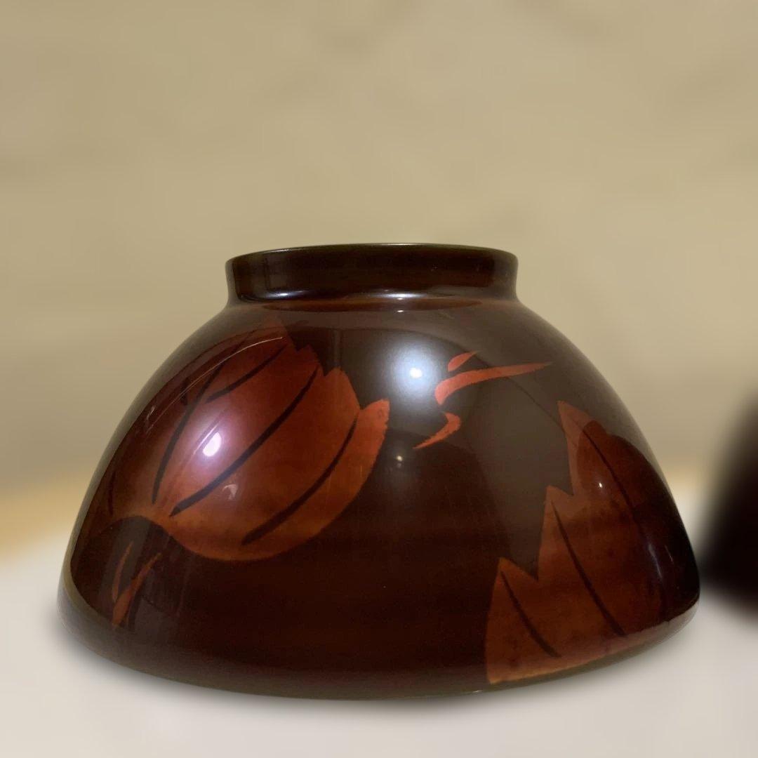 輪島塗　高洲堂　椀　黄溜塗　霞蒔絵