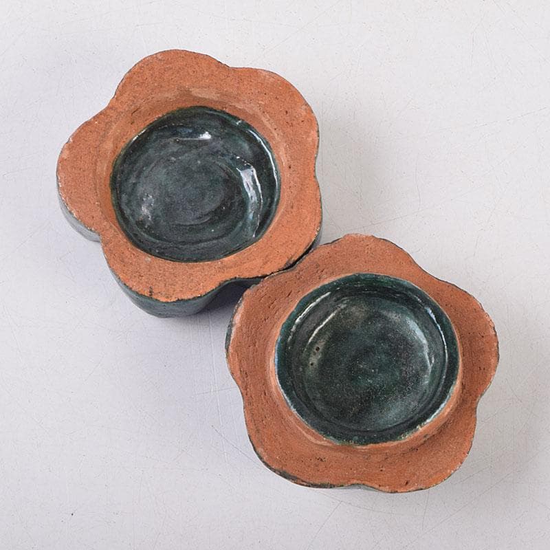 茶道具　色絵　桔梗形　香合　在銘　花押付時代箱　C　R9022