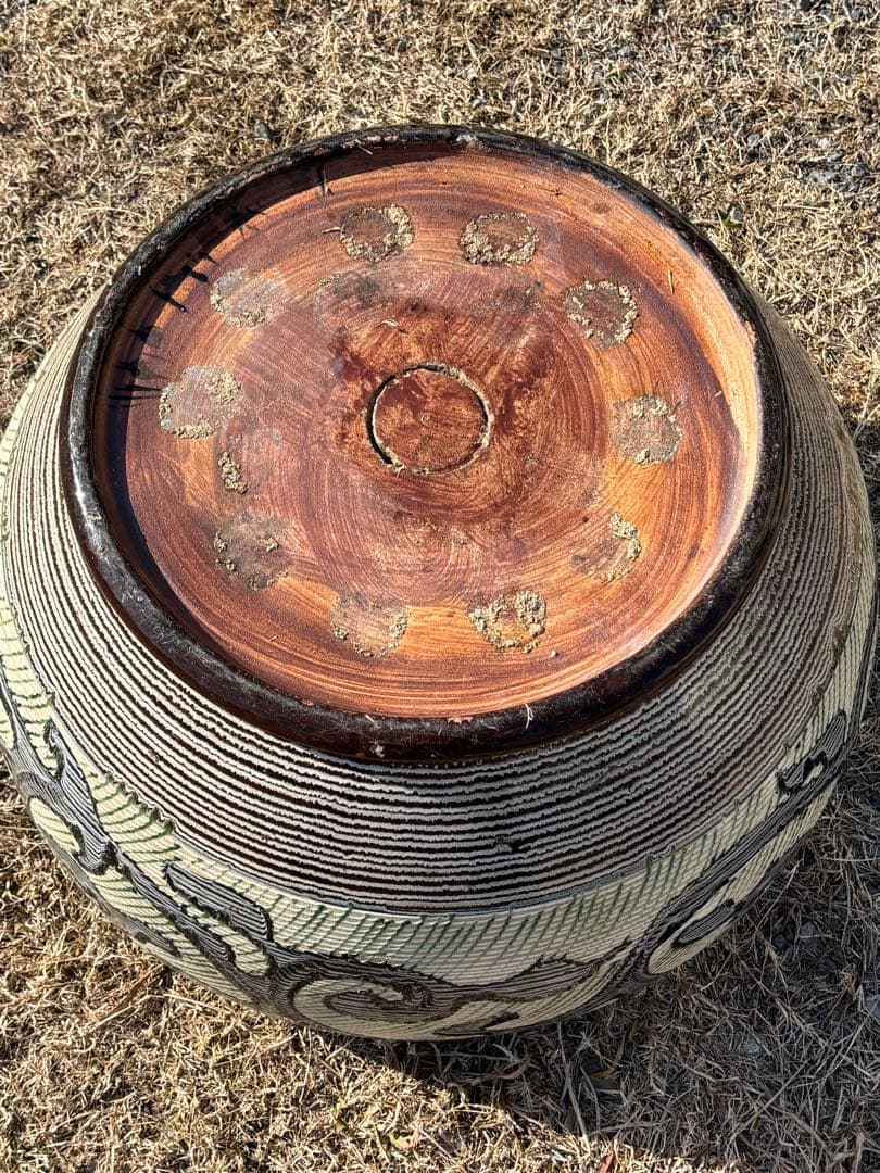 大型火鉢　装飾的な模様の 陶器　昭和初期　昭和レトロ