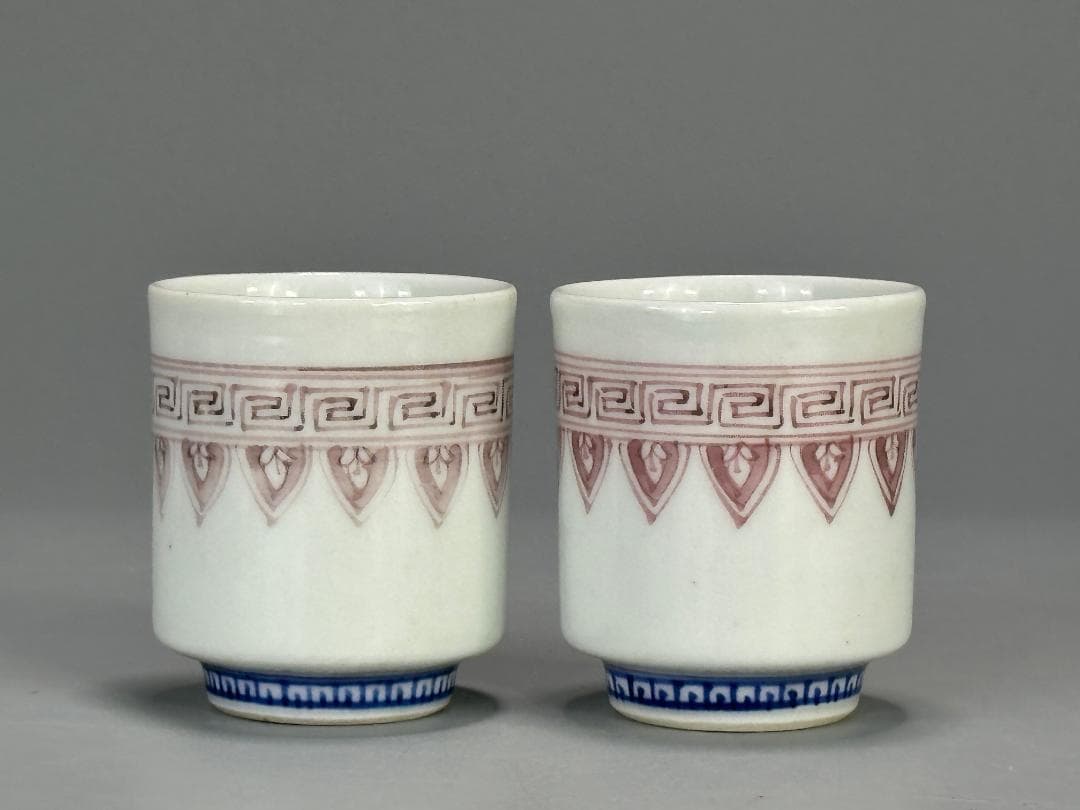 日本茶道具　煎茶碗　和気亀亭　紅釉文杯　一対