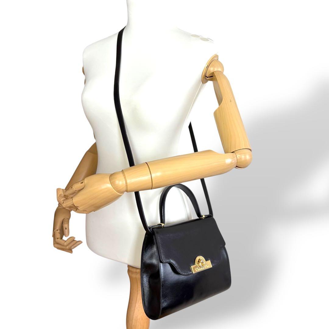 クリスチャンディオール ハンドバッグ ショルダーバッグ レザー ヴィンテージ 黒