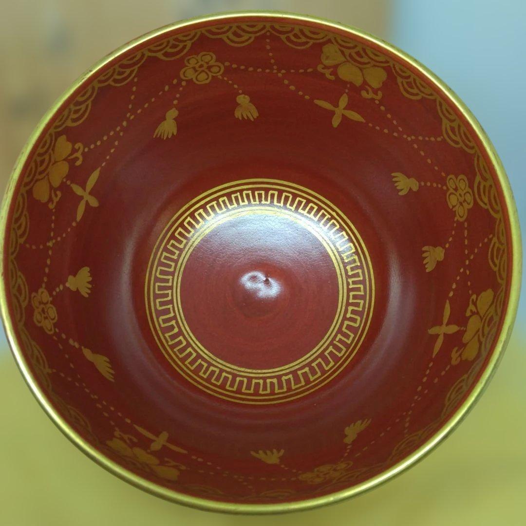 鳴滝窯 城岳造 仁清金襴松竹梅文 瓔珞紋 抹茶茶碗 共箱 共布 茶道具