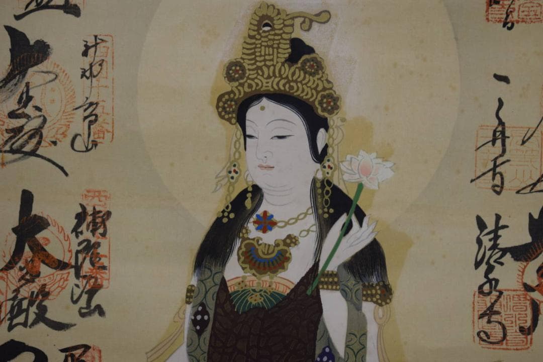 真作/西国三十三ヶ所/三十三ヵ所霊場集印肉筆掛軸/布袋屋掛軸HE-786