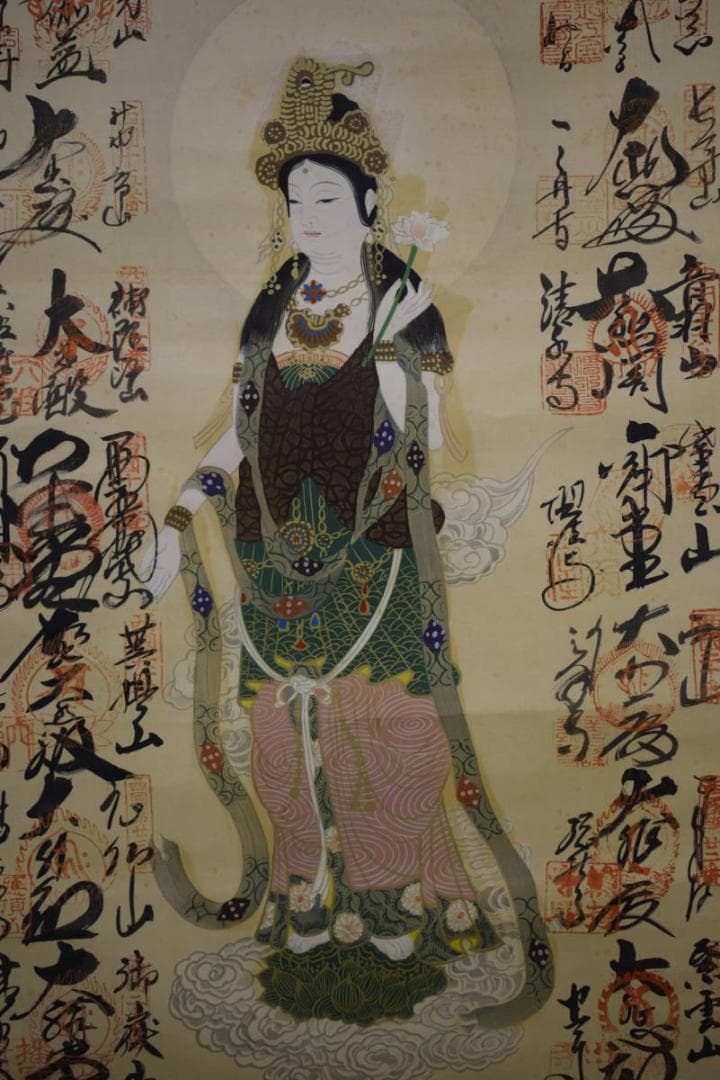 真作/西国三十三ヶ所/三十三ヵ所霊場集印肉筆掛軸/布袋屋掛軸HE-786