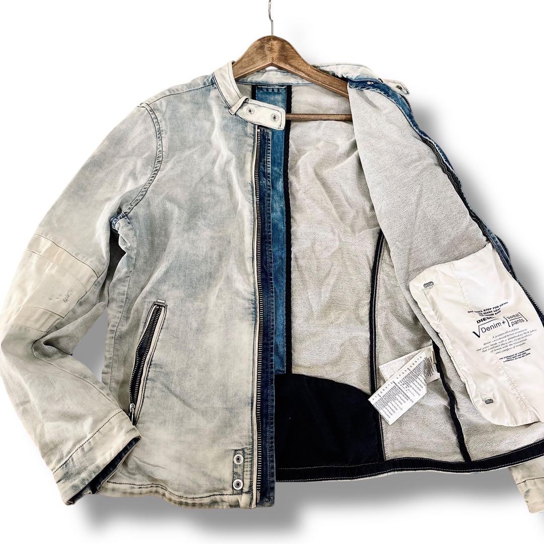 DIESEL デニムジャケット シングル ライダース ストレッチ ダメージ加工