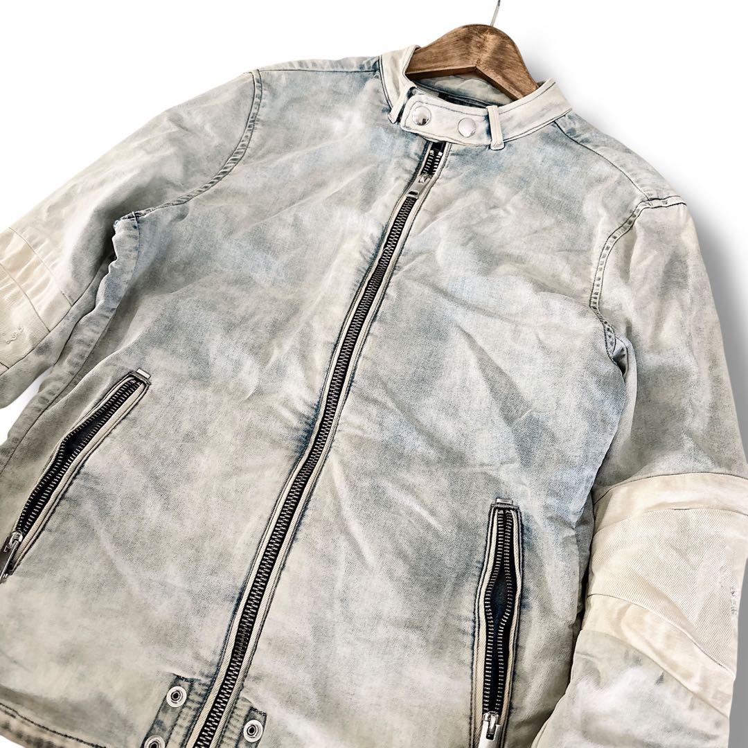 DIESEL デニムジャケット シングル ライダース ストレッチ ダメージ加工