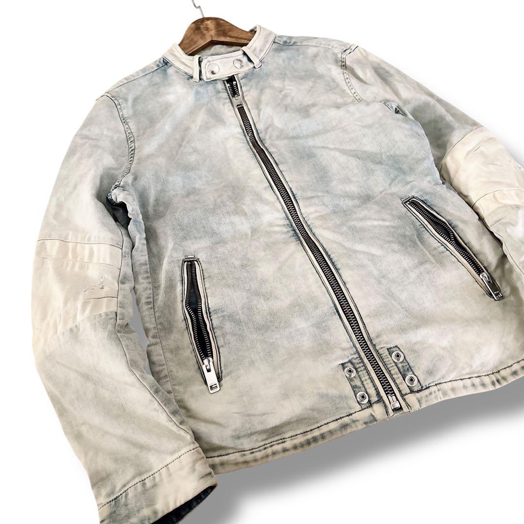 DIESEL デニムジャケット シングル ライダース ストレッチ ダメージ加工