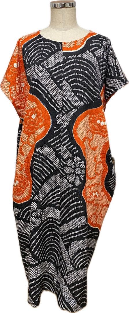 総絞り　着物振り袖リメイク正絹　チュニック　パンツ　ワンピース未使用　3点セット