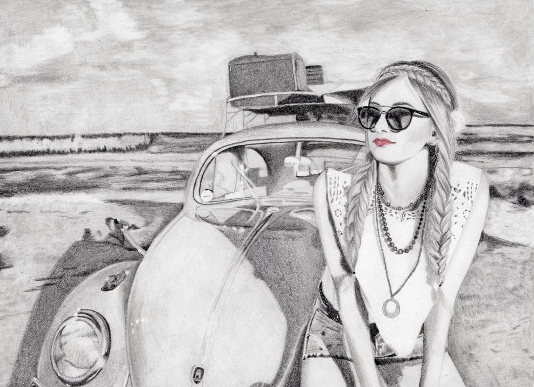 鉛筆画「To the shore」　B5大サイズ