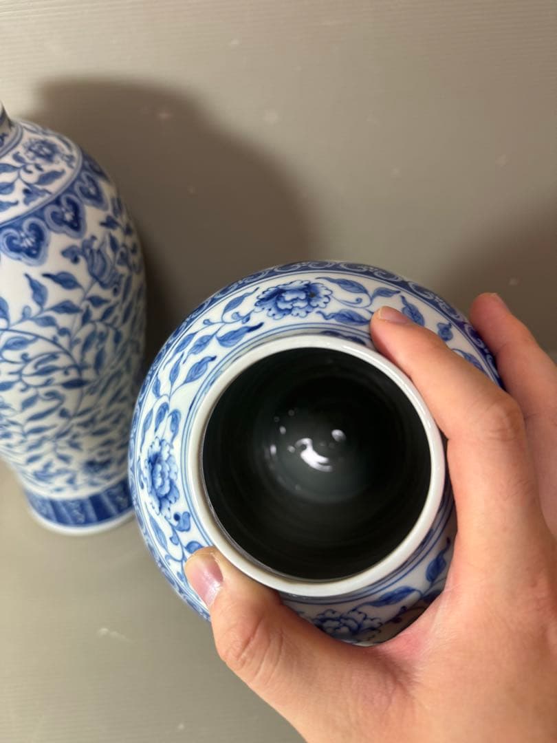 2739 中国骨董　乾隆年製銘　染付青花　沈香壷　2客　時代物