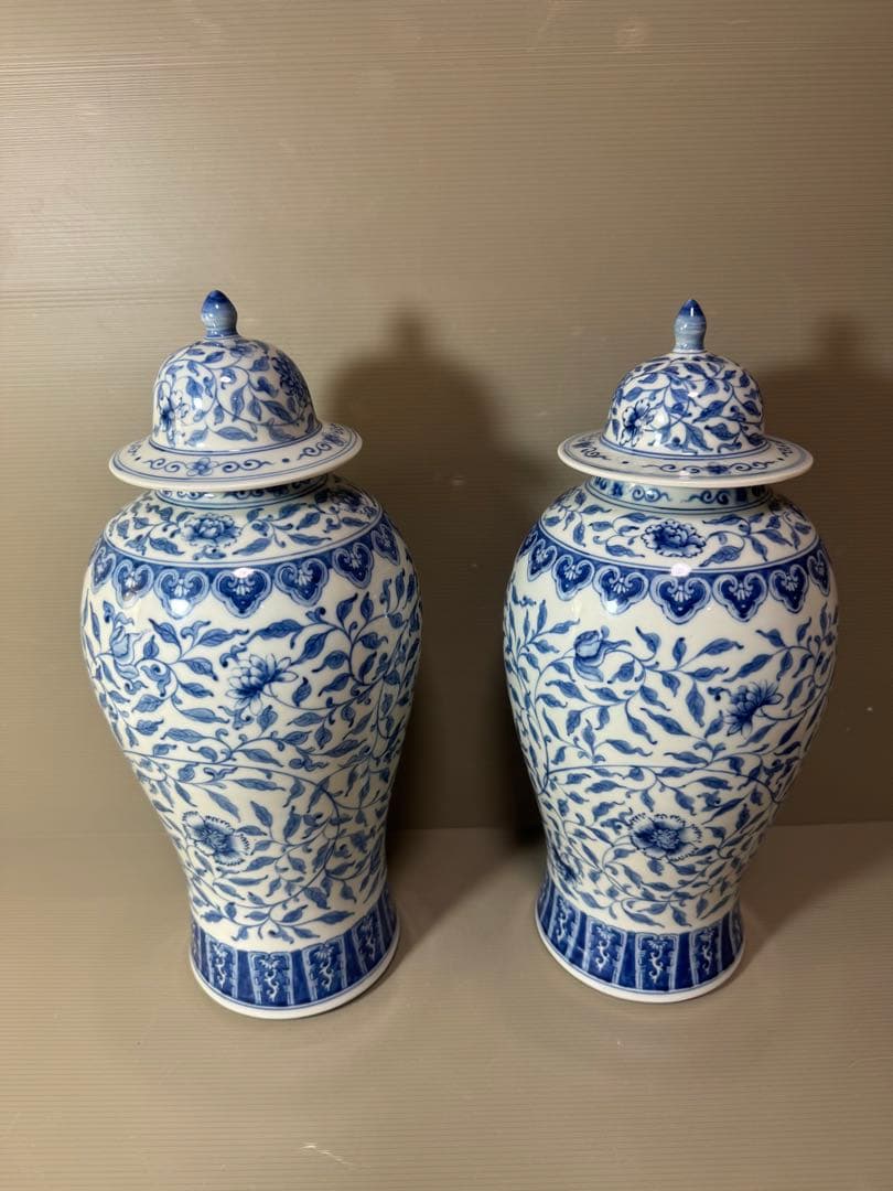 2739 中国骨董　乾隆年製銘　染付青花　沈香壷　2客　時代物