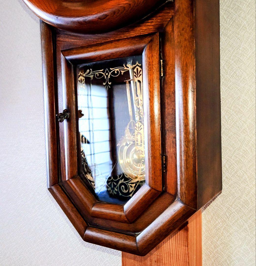 〈完動・美品〉尾張時計地球馬印　木地丸尾長ゼンマイ振り子時計 ボンボン時計古時計