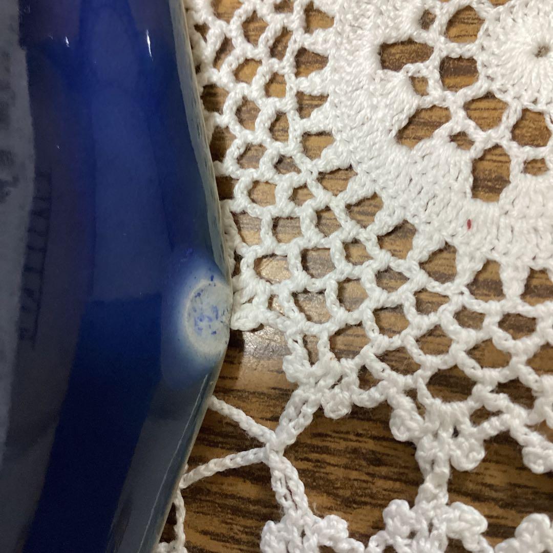 k19 菓子器　菓子鉢　2入　　青い陶器皿 金色の花模様　年代物