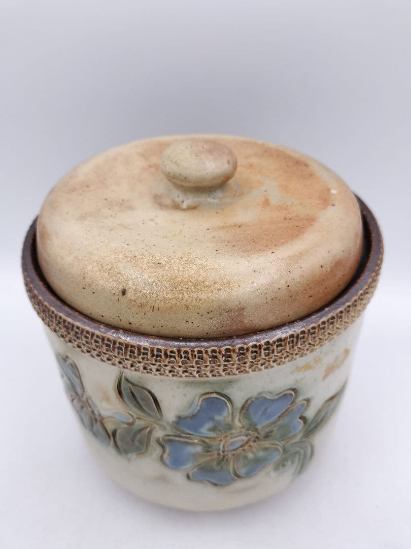 c097 水指 西ドイツ ファットラバ陶器 Birog 替蓋付 茶道具 古物