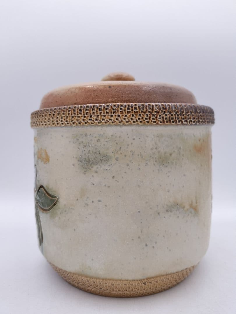 c097 水指 西ドイツ ファットラバ陶器 Birog 替蓋付 茶道具 古物