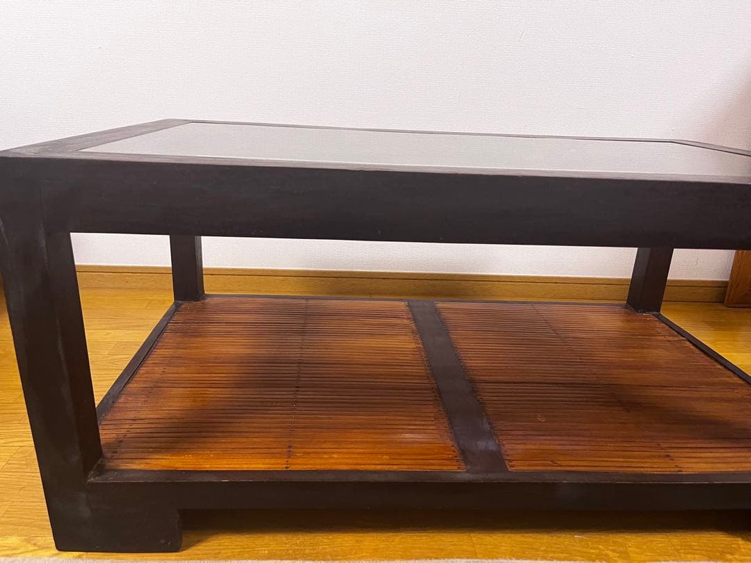 【引き取り限定】アジアンスタイル 木製ガラステーブル