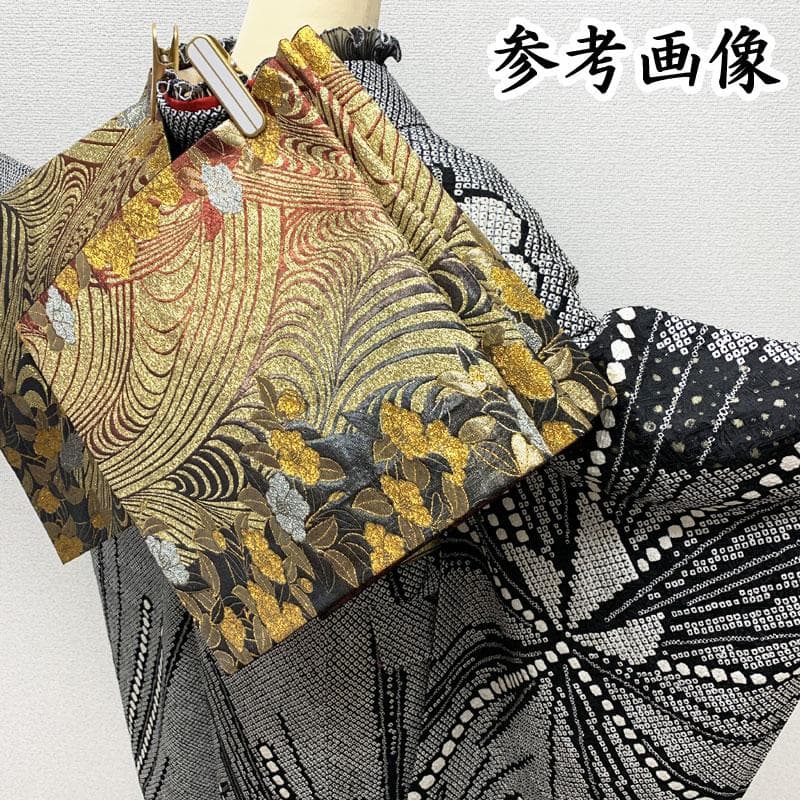 412z7☆振袖 総絞り 金彩 梅 松の葉 身幅広め 黒☆美品 成人式 結婚式