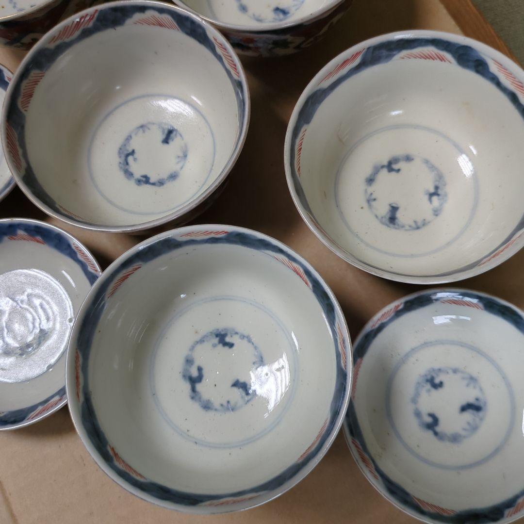 苺大福　骨董 伊万里 古伊万里 蓋茶碗 色絵 煮物碗 飯碗 6つ〜