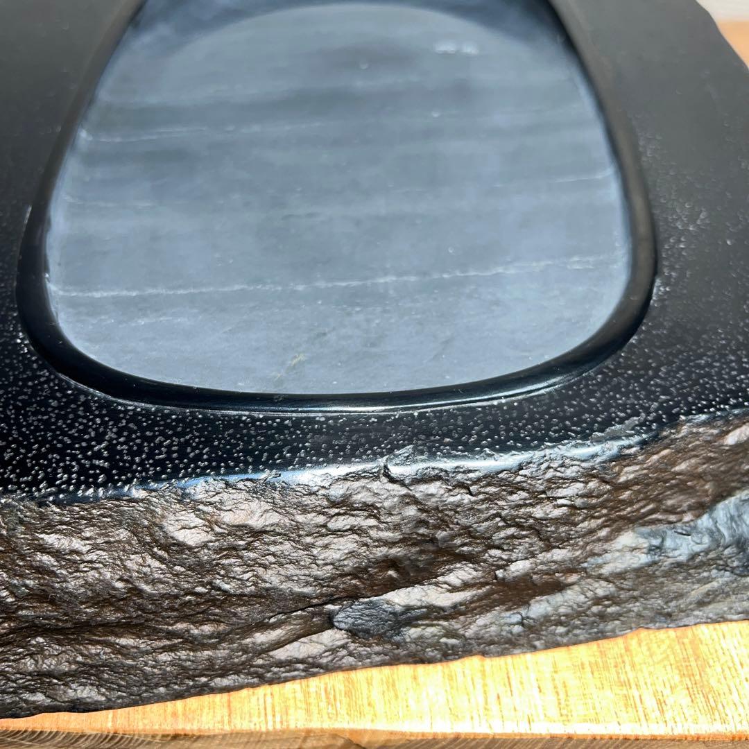 ⭕️雄勝硯　希少　超大型天然硯　伝統工芸士　杉山唐龍斎　椿花葉彫刻　35cm超