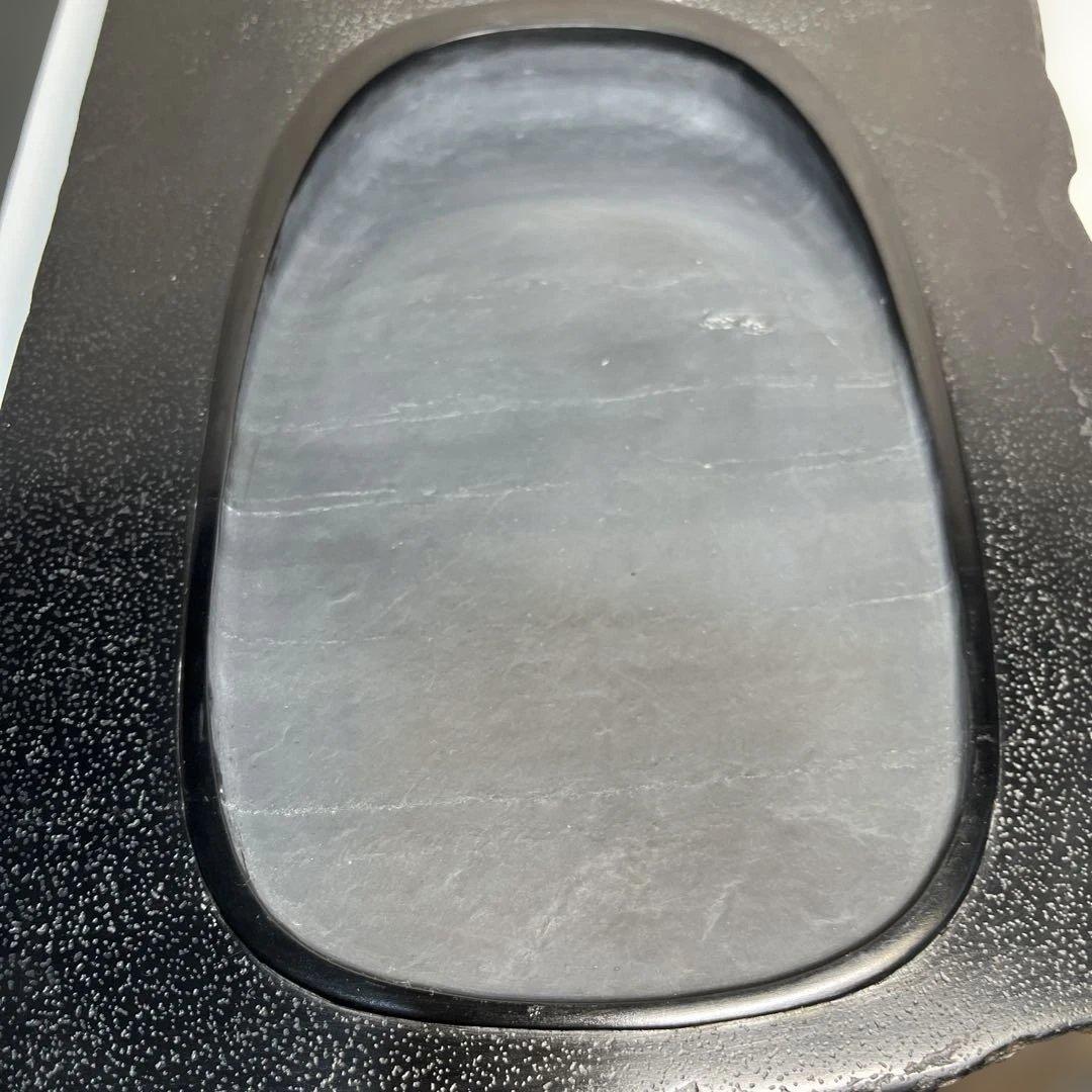 ⭕️雄勝硯　希少　超大型天然硯　伝統工芸士　杉山唐龍斎　椿花葉彫刻　35cm超