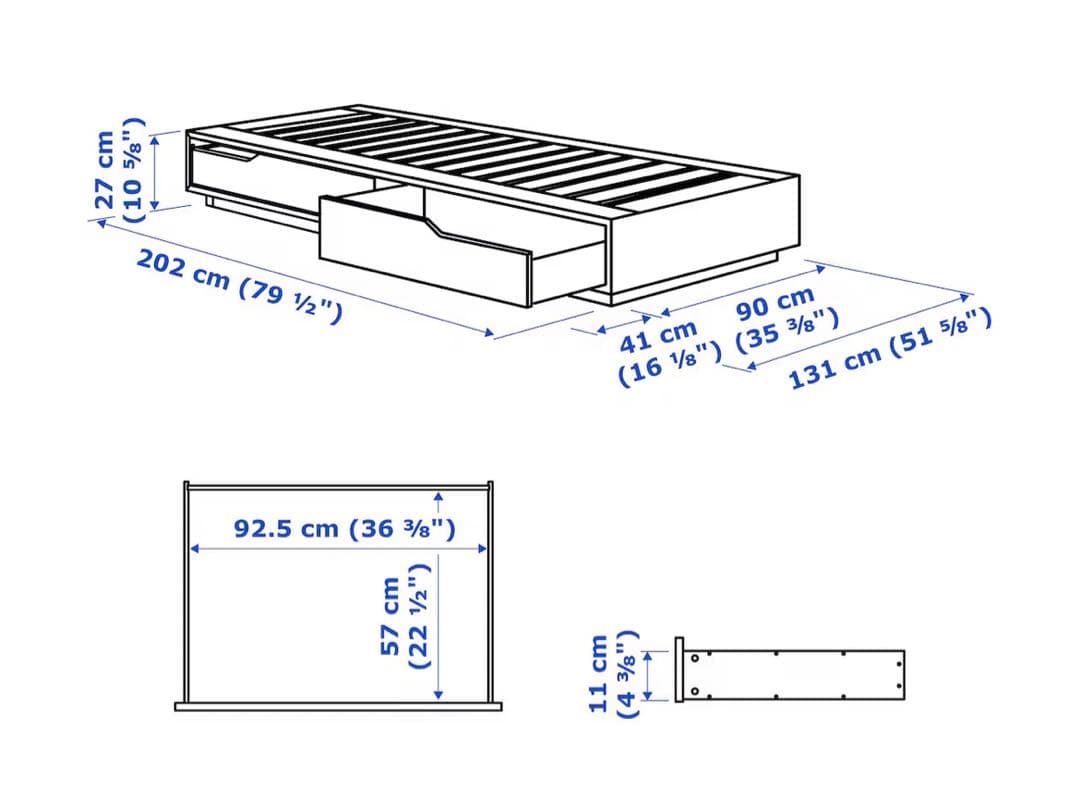IKEA MANDAL シングルベッド　収納付き 引き出し付き マンダール