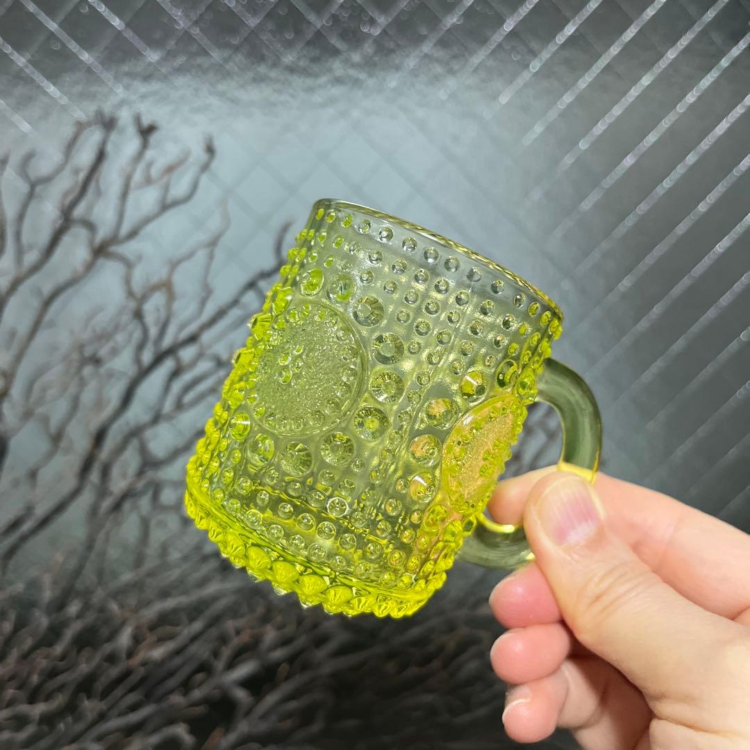 骨董　時代ガラス　フィンランド　グラッポニア マグカップ　ウランガラス１客④