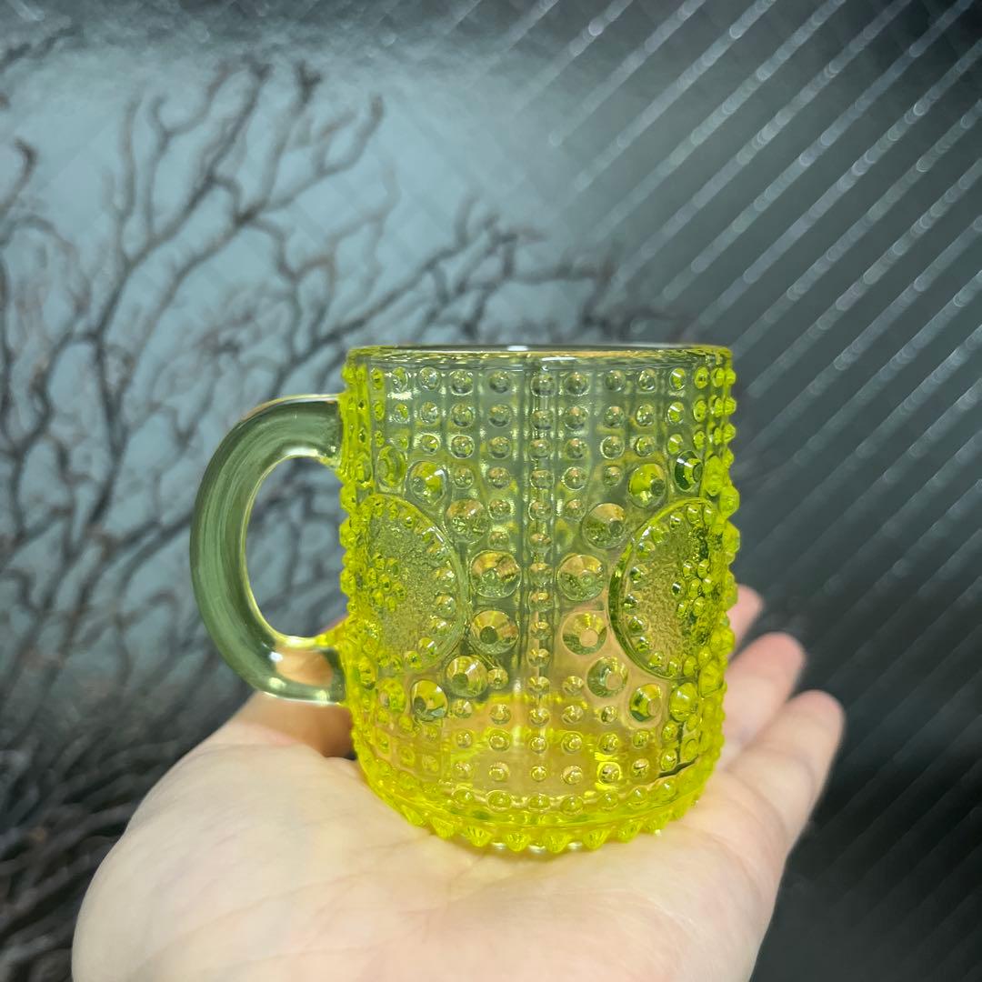 骨董　時代ガラス　フィンランド　グラッポニア マグカップ　ウランガラス１客④