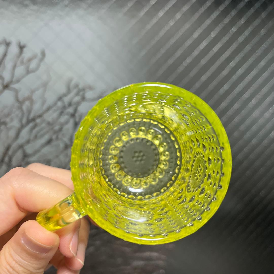 骨董　時代ガラス　フィンランド　グラッポニア マグカップ　ウランガラス１客④