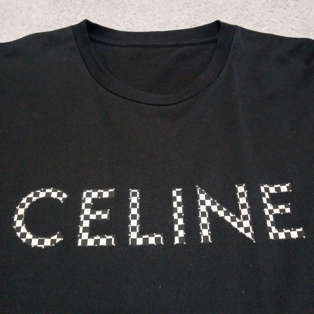 イタリア製 セリーヌ チェッカースタッズ ロゴ ルーズ 半袖 Tシャツ