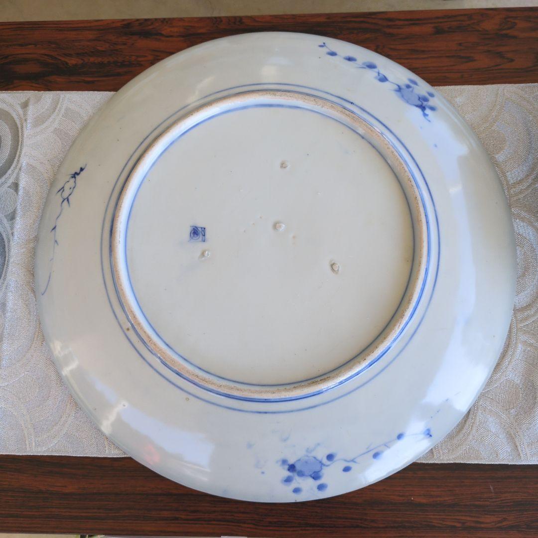 骨董　青白磁の風景画皿 直径約40cm