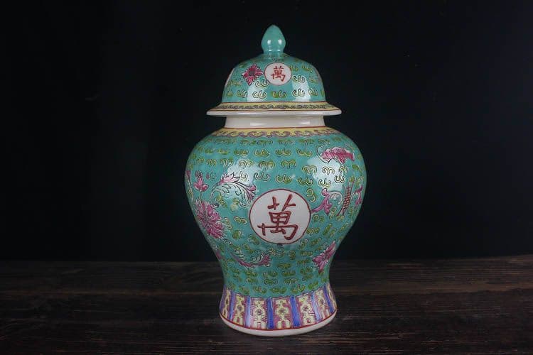 パステル万寿無彊将軍缶 景徳鎮 陶磁器 装飾品 現代工芸品 美術品 置物