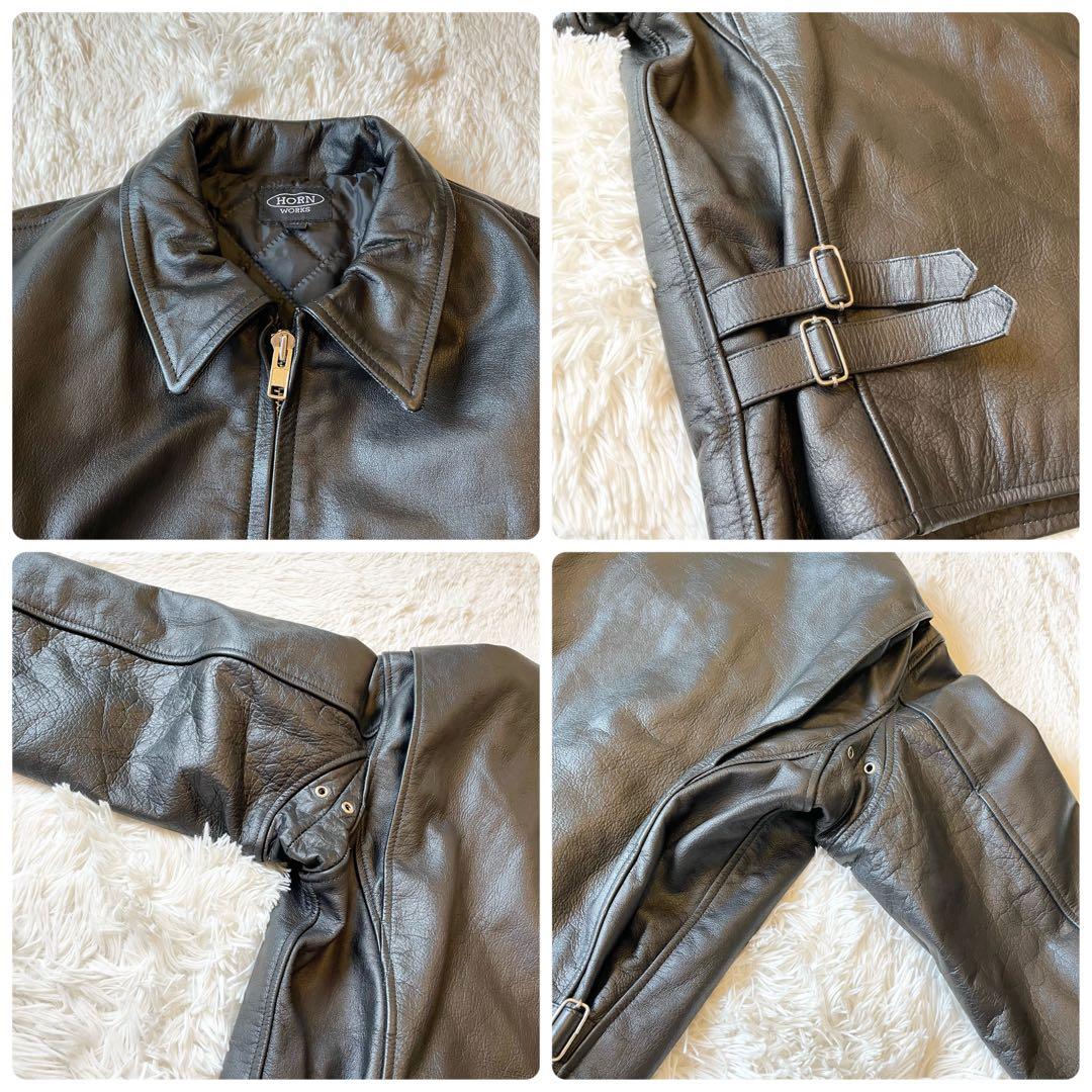 良品★ホーンワークス シングル ライダース ジャケット 7L 大きい ブラック