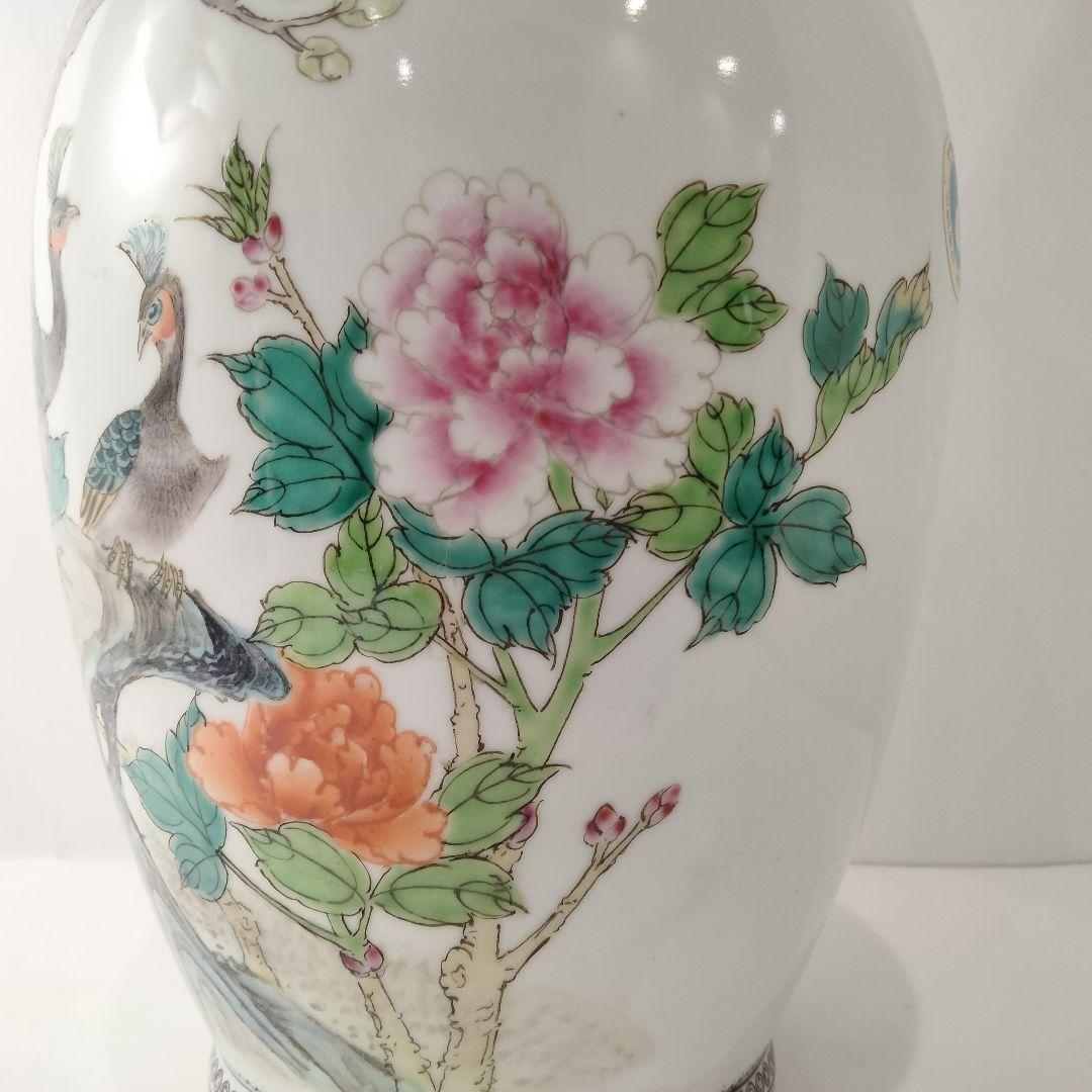 Ｘ102　時代品　景徳鎮花瓶　漢詩　花鳥図　BB