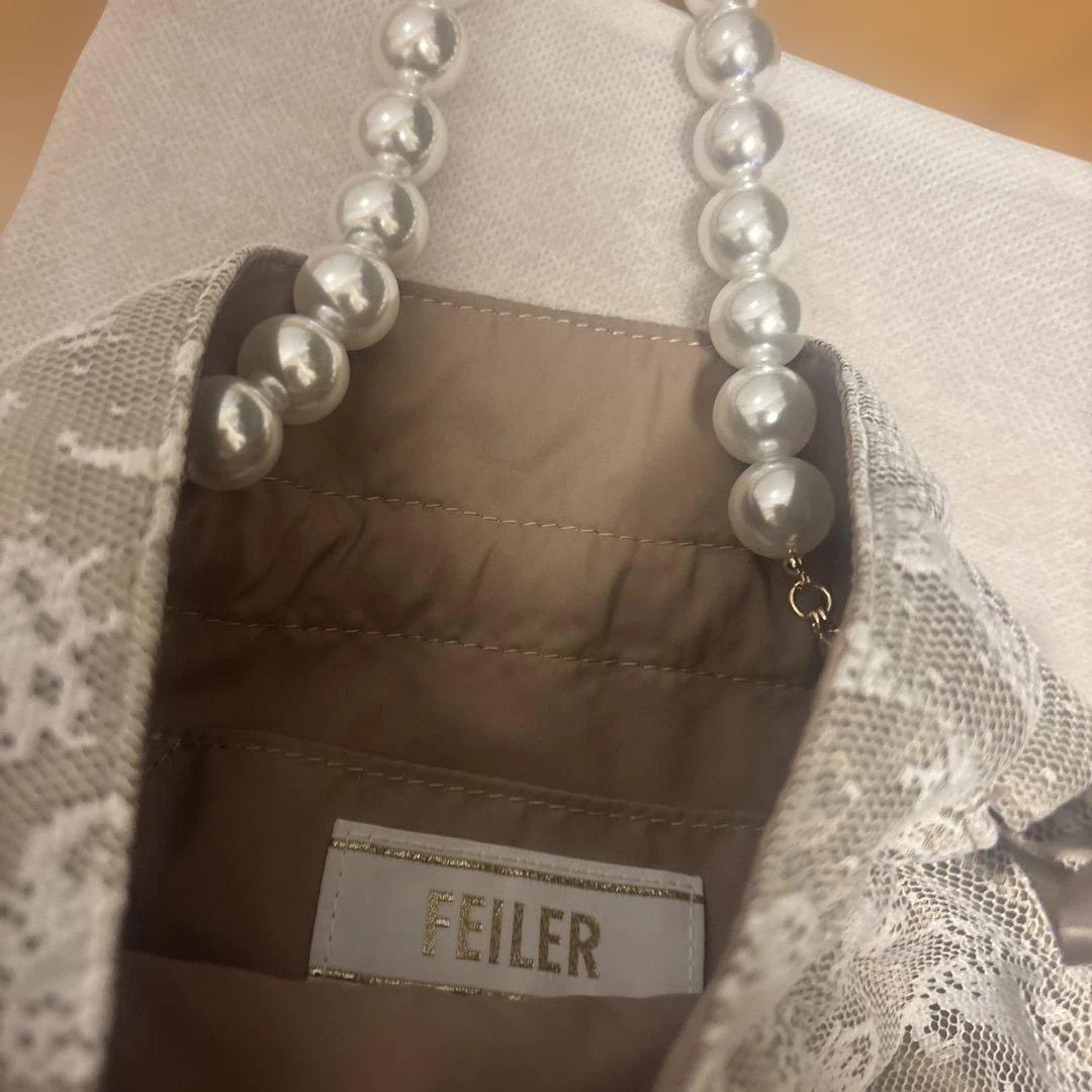 FEILER レース柄 巾着バッグ ベージュ