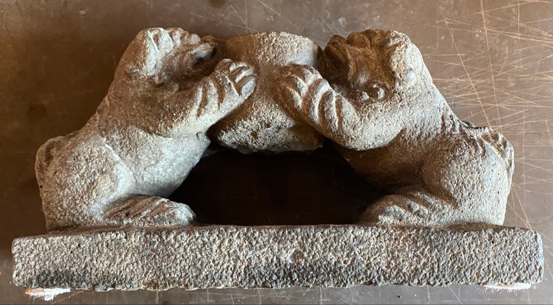 中国　石材彫刻　獅子・ヴィンテージ　レア ・観葉植物・一輪挿し・中国　台湾茶器