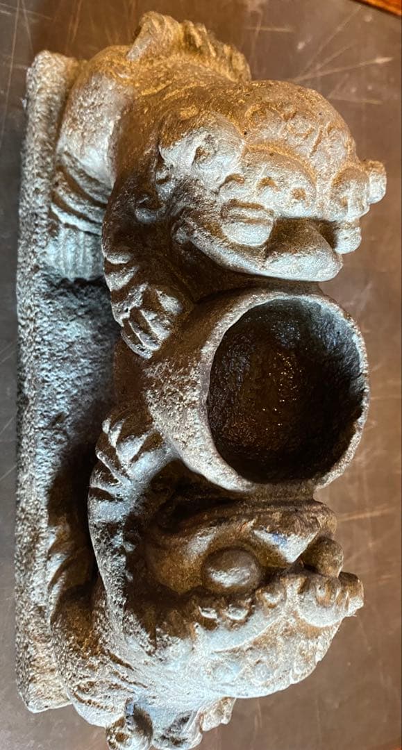 中国　石材彫刻　獅子・ヴィンテージ　レア ・観葉植物・一輪挿し・中国　台湾茶器