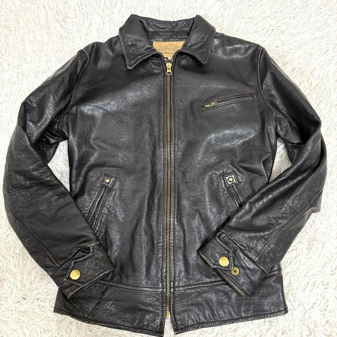 希少✨AVIREX 襟付き シングルライダースジャケット M ブラック レザー◎