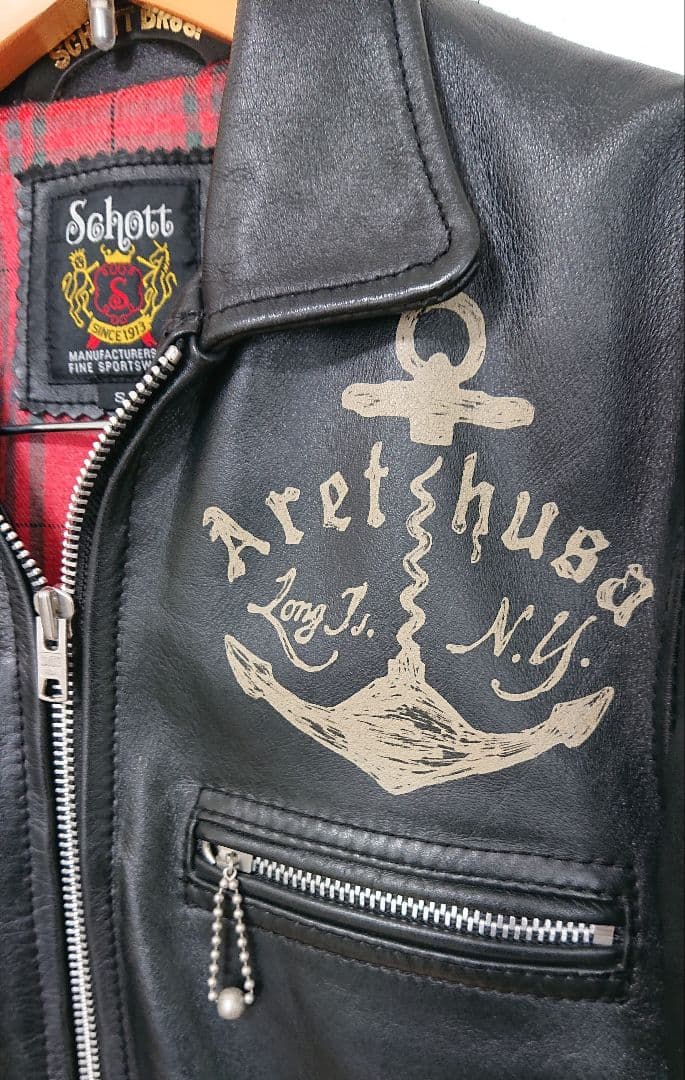 Schott 純正ペイント 襟付きシングル クラシックトラッカー 黒 S