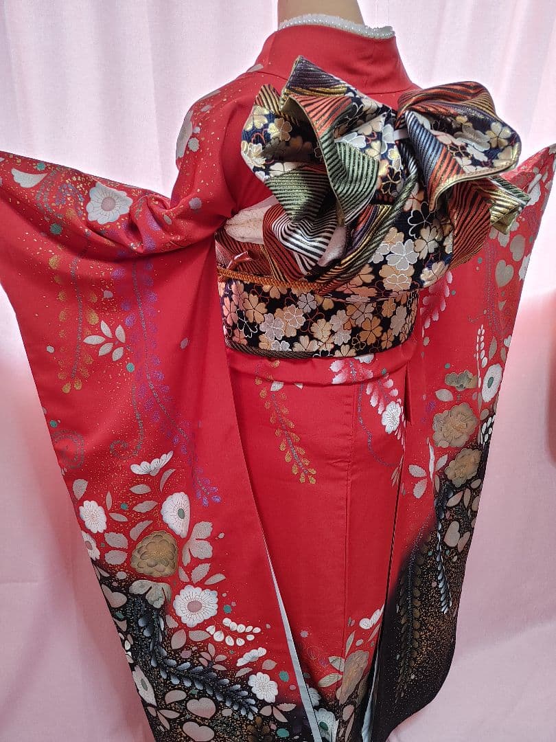 豪華　成人式　振袖　袋帯　帯揚げ 帯締め　赤/黒/ゴールド