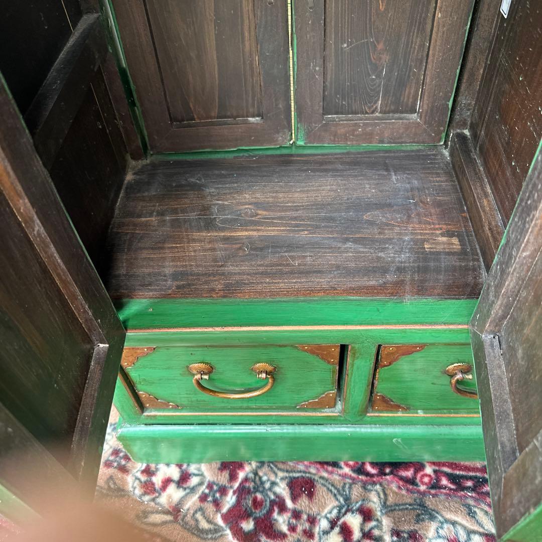 階段型木製タンス グリーン