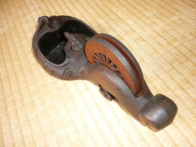 未使用 美品 1960年代◆新潟 三条の匠 『壺静』作 上鶴亀 墨壺 名木ケヤキ