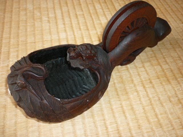 未使用 美品 1960年代◆新潟 三条の匠 『壺静』作 上鶴亀 墨壺 名木ケヤキ