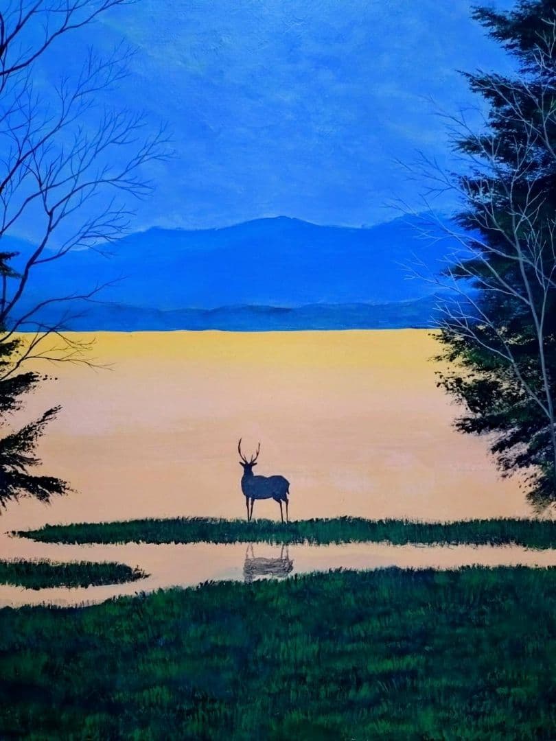 【F20号】千住博【曙光】手描き作品/表サイン・共シール/岩彩/油彩/額縁/額装