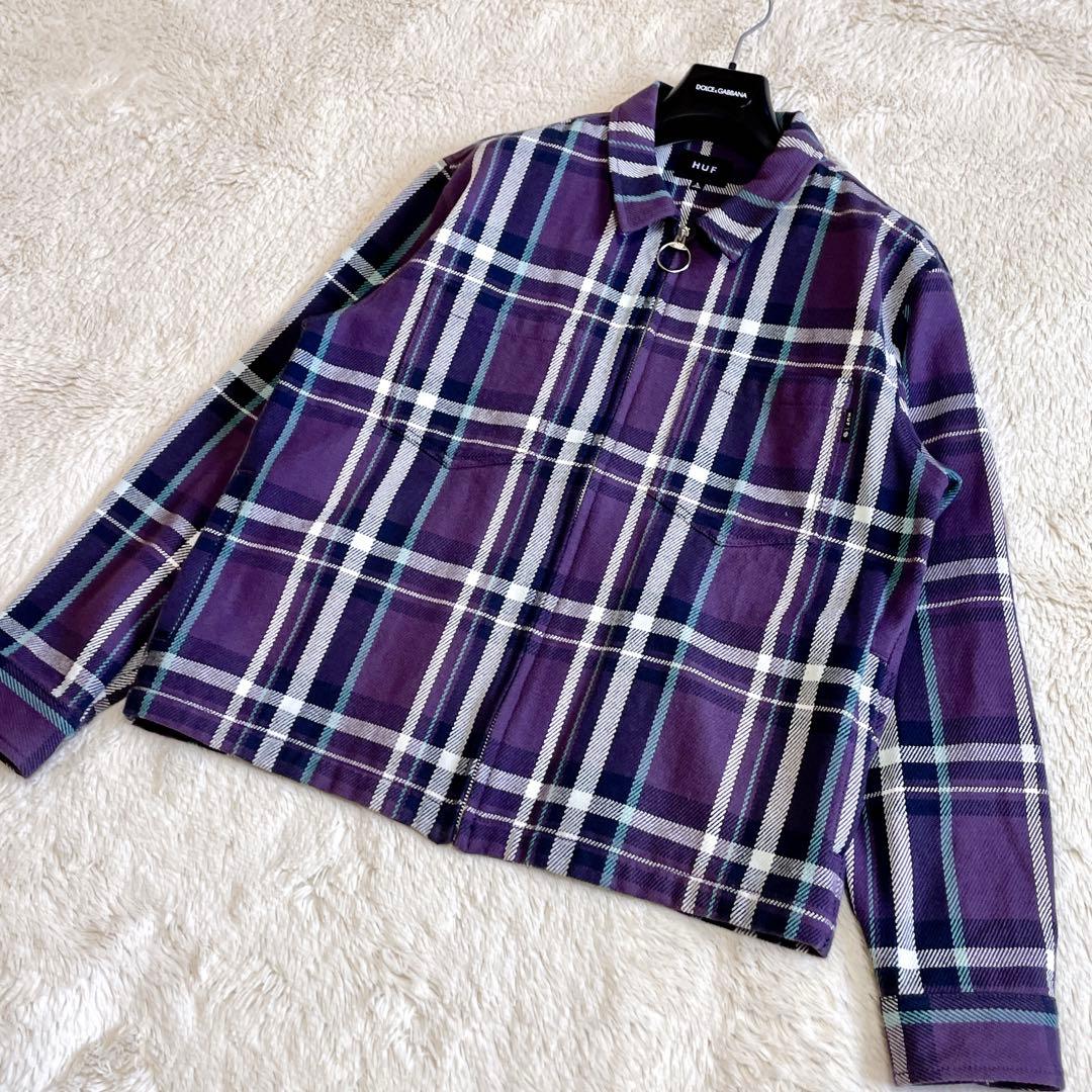 美品 HUF ハフ チェック セットアップ ジャケット パンツ パープル ロゴ