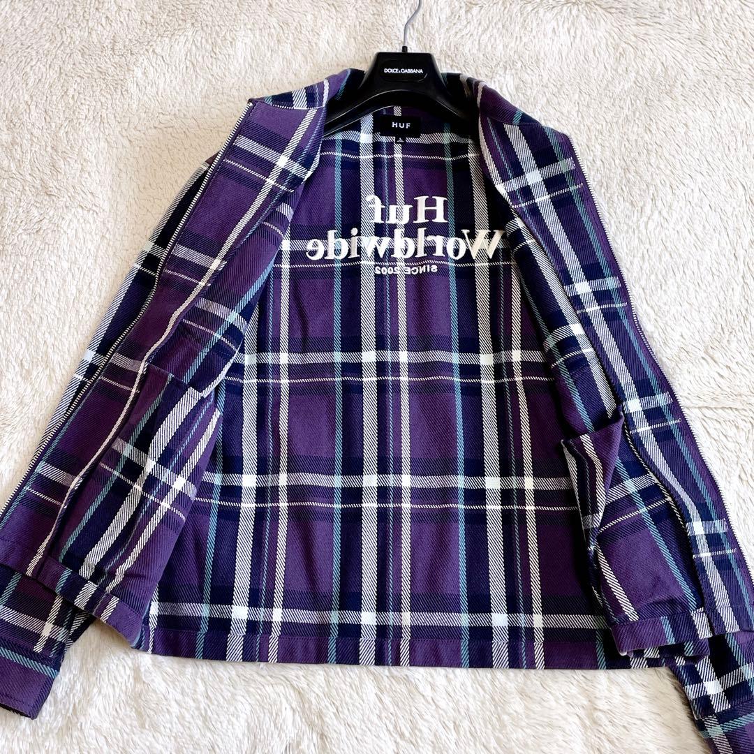 美品 HUF ハフ チェック セットアップ ジャケット パンツ パープル ロゴ