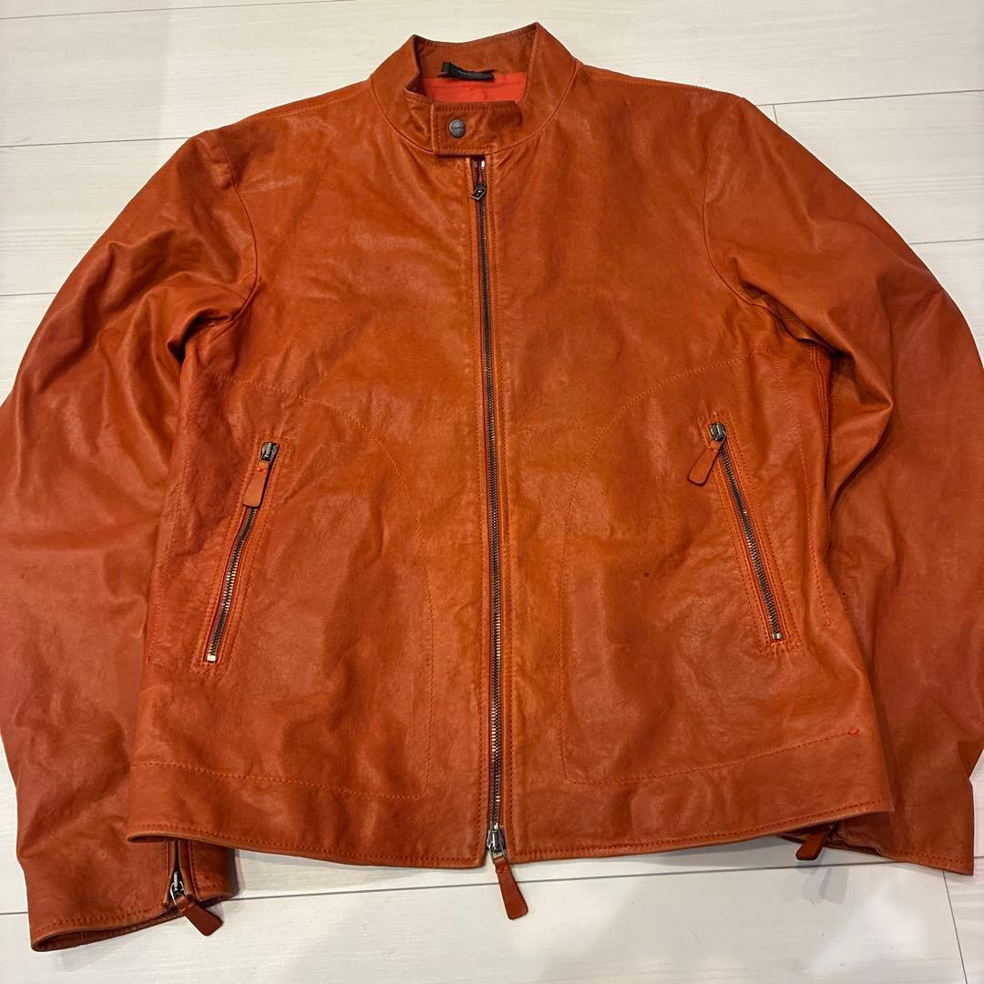 イタリア製 ジルサンダー シングルライダース 48 レザージャケット オレンジ