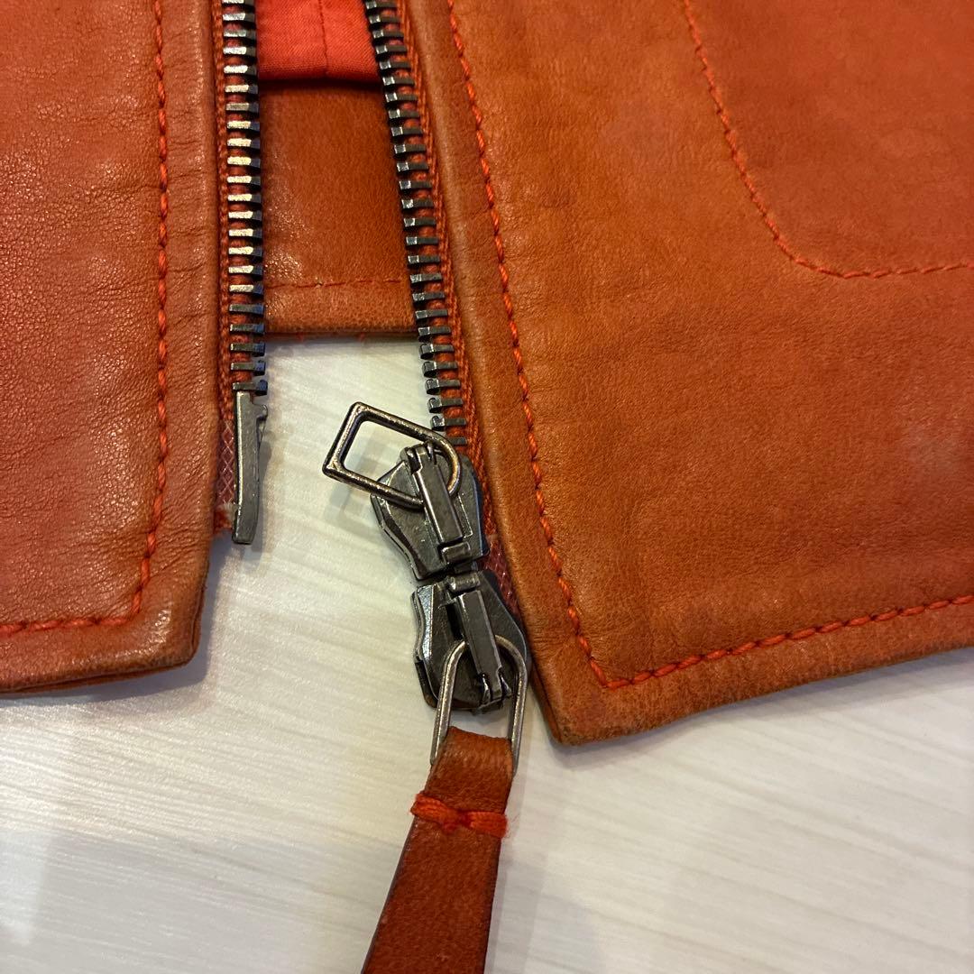 イタリア製 ジルサンダー シングルライダース 48 レザージャケット オレンジ