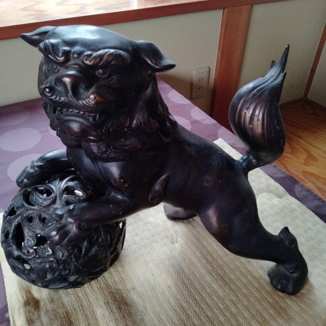 【魔除け金属製玉獅子】在銘吉祥瑞獣縁起物風水置物古くから邪気払い福呼よせ運気上げ