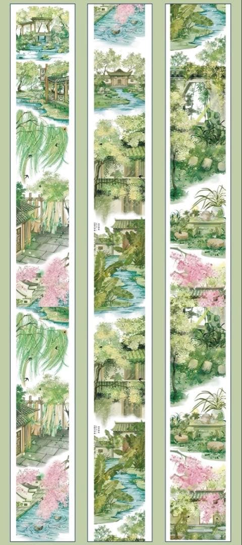 【9425】海外　3/5/巻　貝殻光マスキングテープ　家屋　庭園　背景装飾系